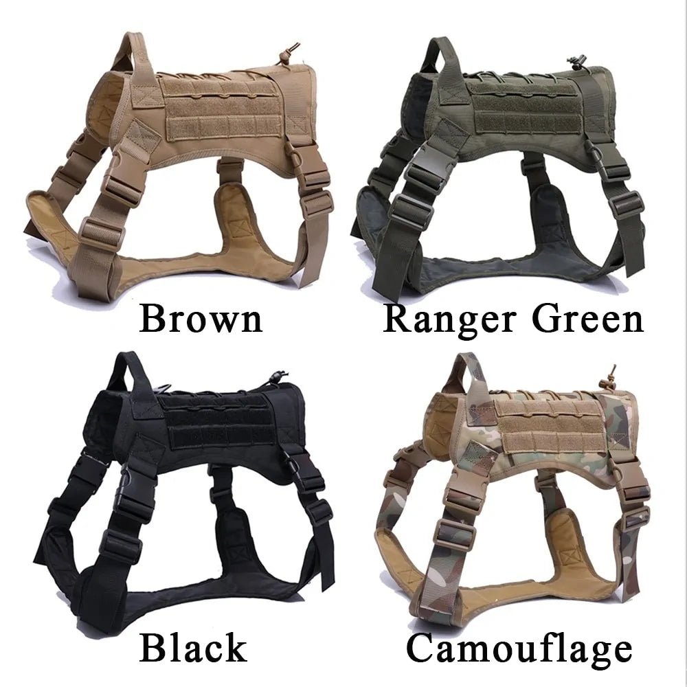 Nylon Tactical Dog Harness With Handle and Bungee Leash