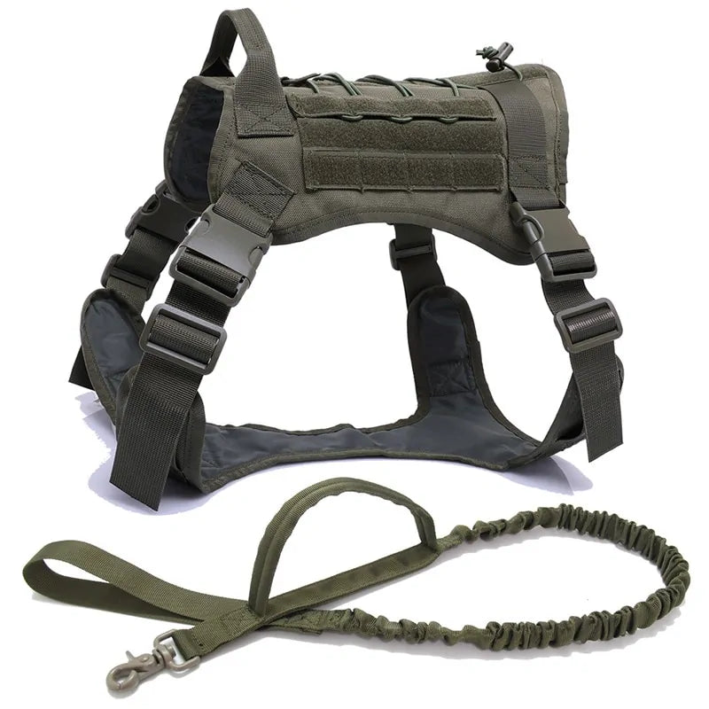 Nylon Tactical Dog Harness With Handle and Bungee Leash