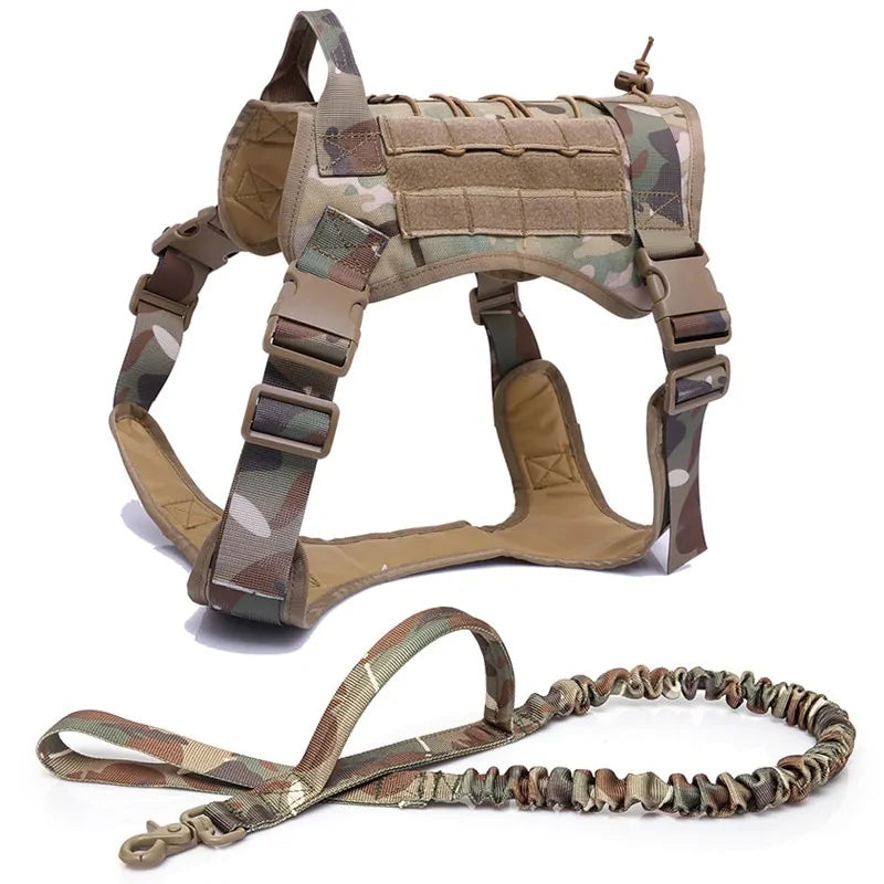 Nylon Tactical Dog Harness With Handle and Bungee Leash