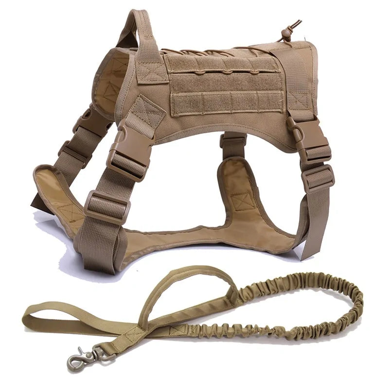 Nylon Tactical Dog Harness With Handle and Bungee Leash