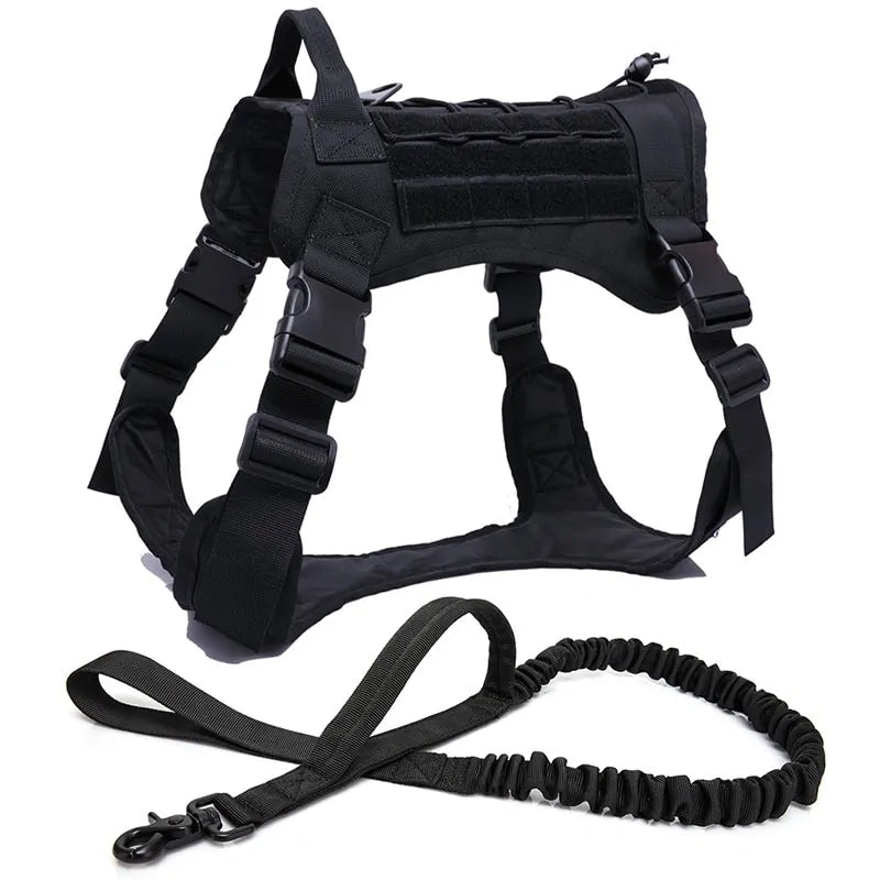 Nylon Tactical Dog Harness With Handle and Bungee Leash